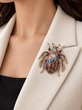 Multicolor Enamel Beetle Brooch Pin - Women Jewelry